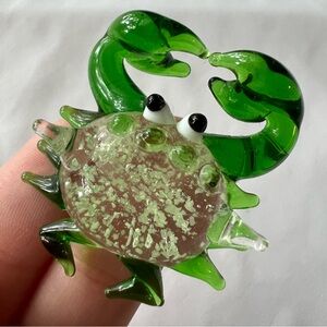 Hand Blown Mini Art Glass Green Crab Sea Animal Beachy Boho Artisan Pendant